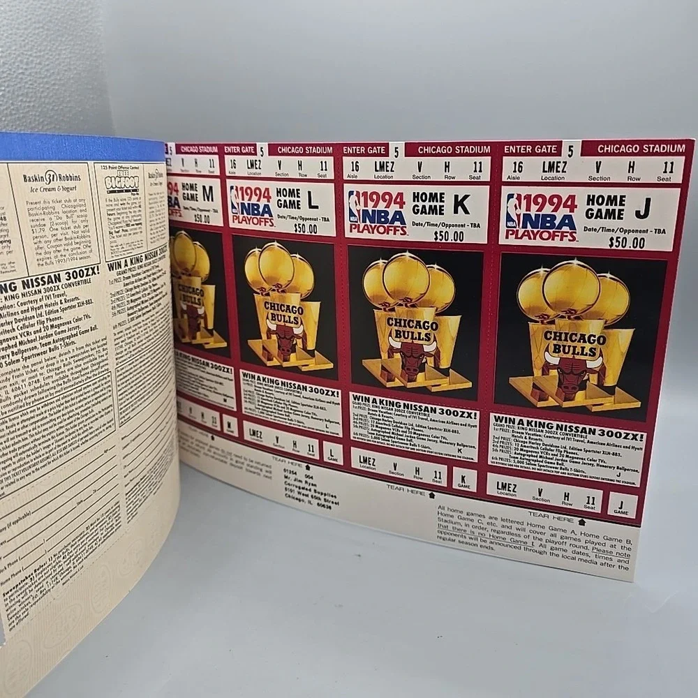 1994 Chicago‎ Bulls Ticket Book 10 Playoff Ticket NBA RARE Jordan 90s Pippen